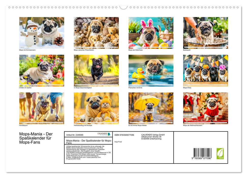 Mops-Mania - Der Spaßkalender für Mops-Fans (CALVENDO Premium Wandkalender 2027)