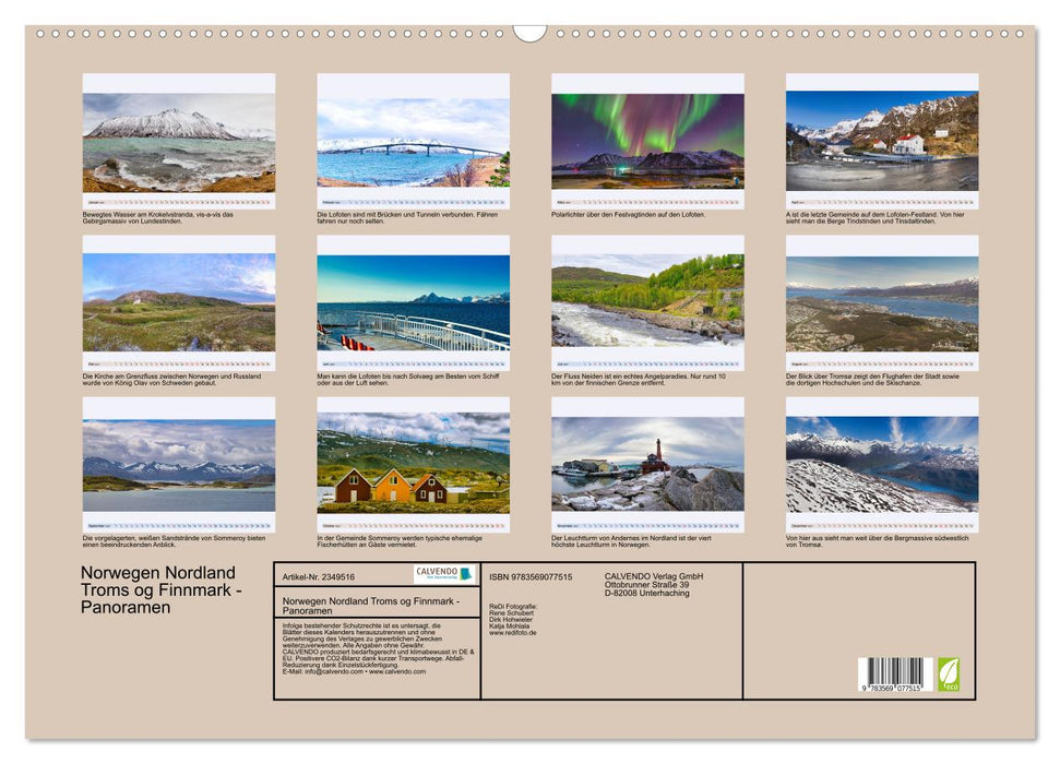 Norwegen Nordland Troms og Finnmark - Panoramen (CALVENDO Wandkalender 2027)