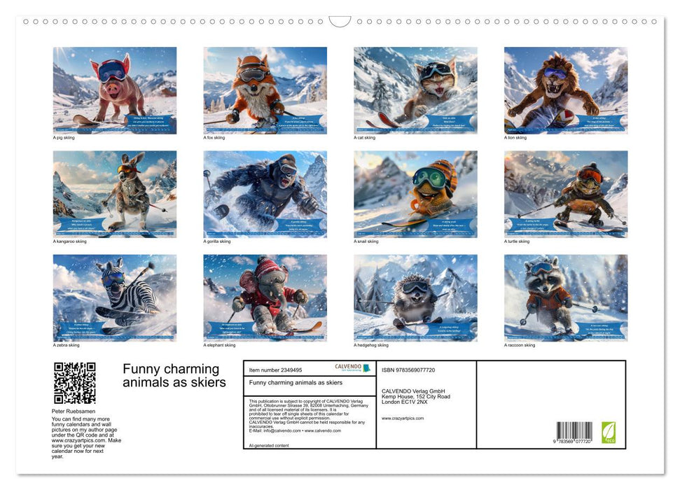 Funny charming animals as skiers (CALVENDO Monthly Calendar 2027)