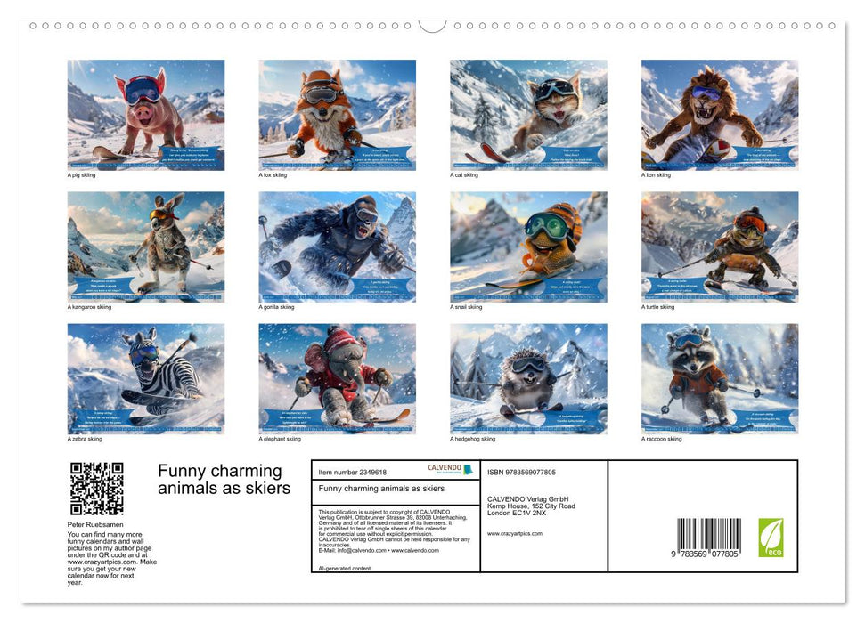 Funny charming animals as skiers (CALVENDO Premium-Calendar 2027)