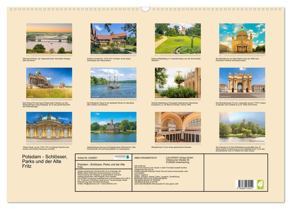 Potsdam - Schlösser, Parks und der Alte Fritz (CALVENDO Wandkalender 2027)