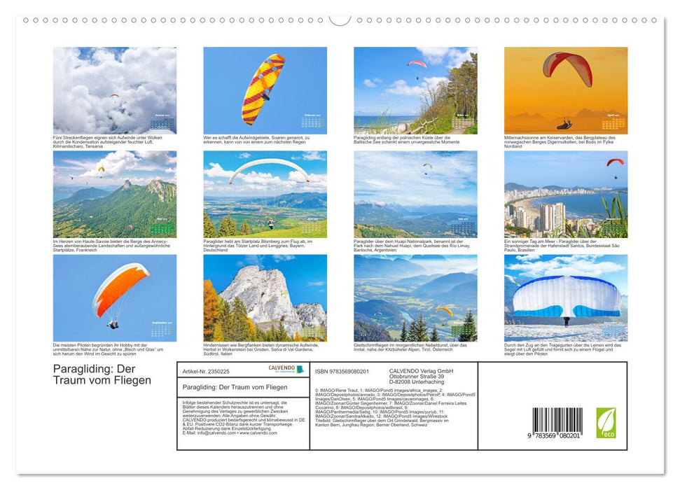 Paragliding: Der Traum vom Fliegen (CALVENDO Premium Wandkalender 2027)