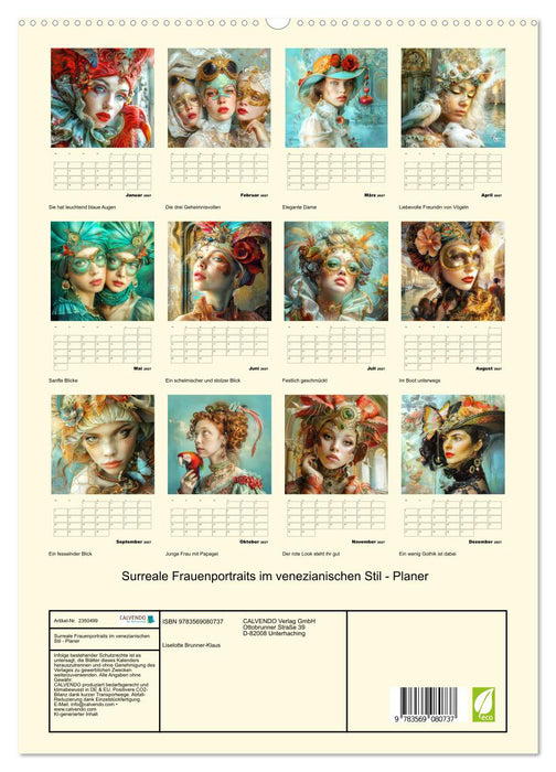 Surreale Frauenportraits im venezianischen Stil - Planer (CALVENDO Premium Wandkalender 2027)
