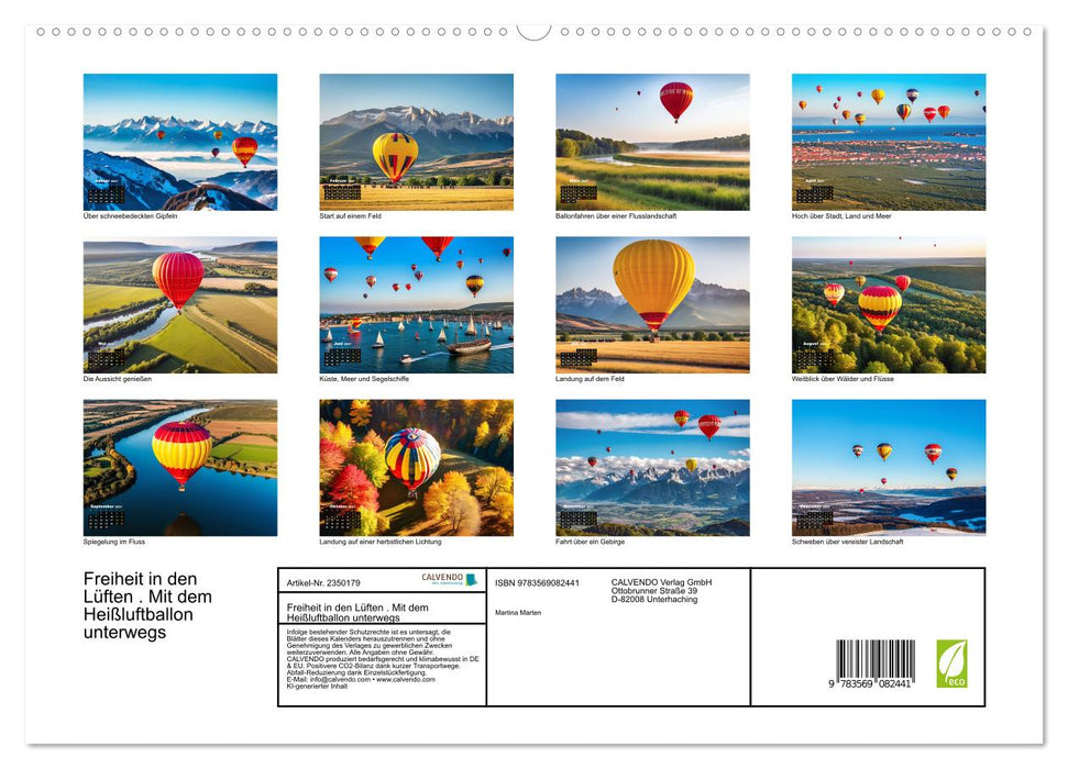 Freiheit in den Lüften. Mit dem Heißluftballon unterwegs (CALVENDO Premium Wandkalender 2027)