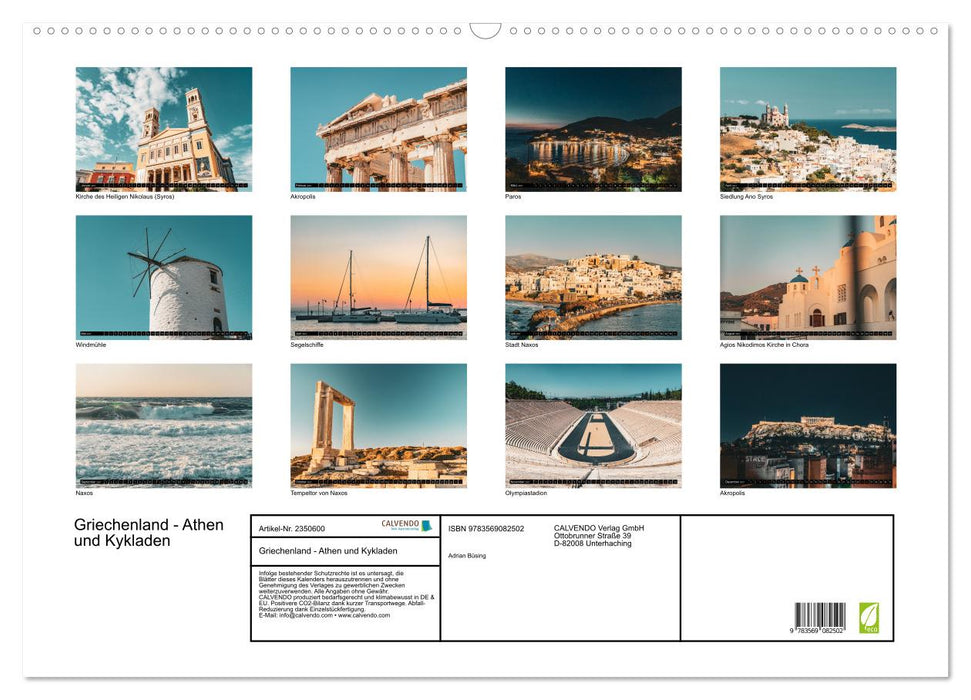 Griechenland - Athen und Kykladen (CALVENDO Wandkalender 2027)