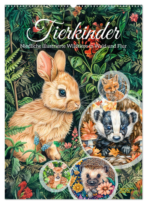 Tierkinder - Niedliche illustrierte Wildtiere in Wald und Flur (CALVENDO Wandkalender 2027)
