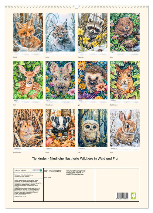Tierkinder - Niedliche illustrierte Wildtiere in Wald und Flur (CALVENDO Wandkalender 2027)