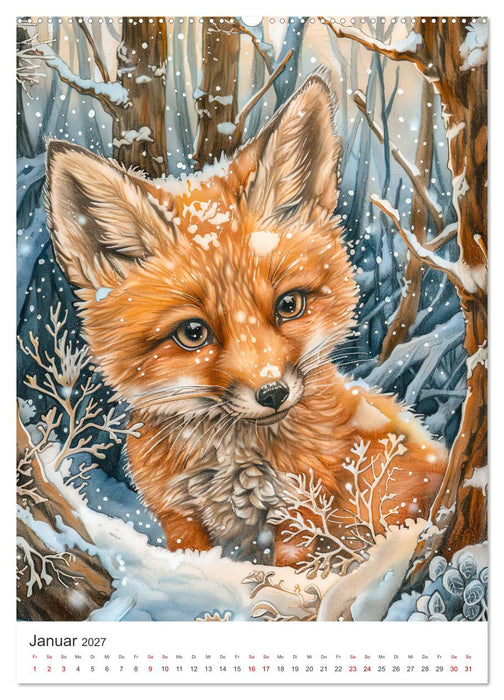 Tierkinder - Niedliche illustrierte Wildtiere in Wald und Flur (CALVENDO Wandkalender 2027)