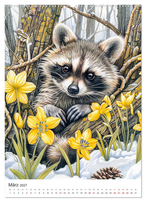 Tierkinder - Niedliche illustrierte Wildtiere in Wald und Flur (CALVENDO Wandkalender 2027)
