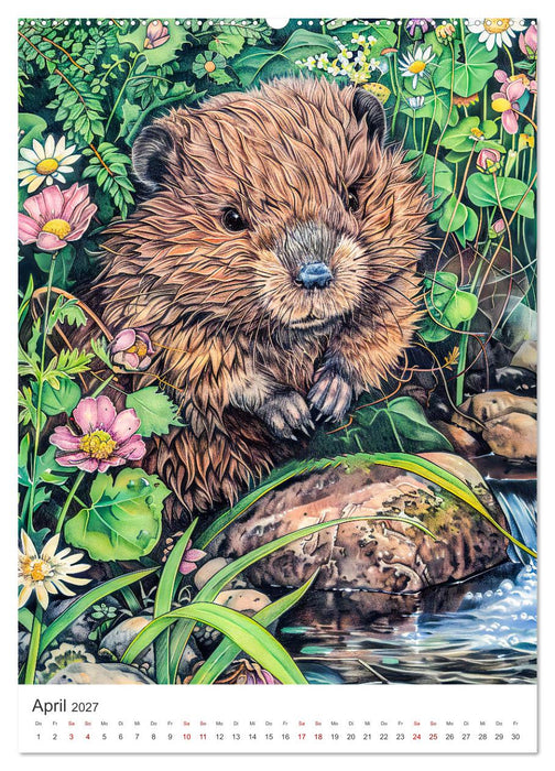 Tierkinder - Niedliche illustrierte Wildtiere in Wald und Flur (CALVENDO Wandkalender 2027)
