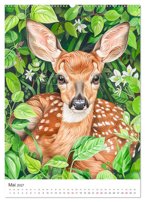 Tierkinder - Niedliche illustrierte Wildtiere in Wald und Flur (CALVENDO Wandkalender 2027)
