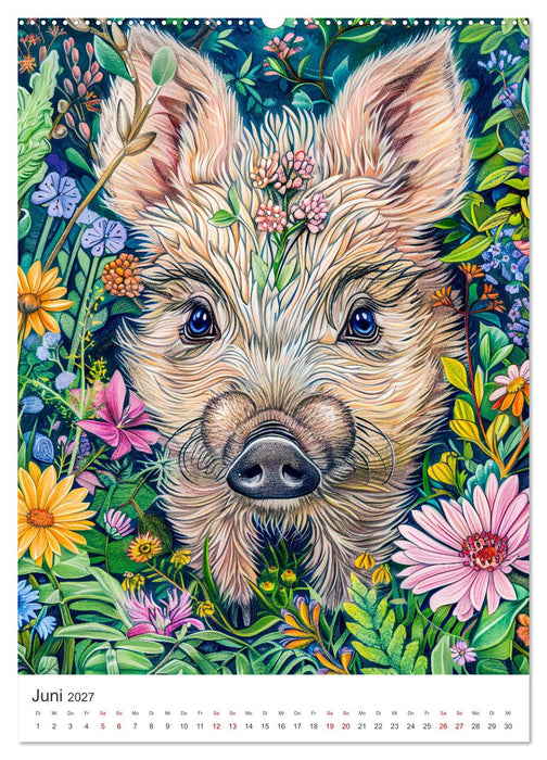 Tierkinder - Niedliche illustrierte Wildtiere in Wald und Flur (CALVENDO Wandkalender 2027)