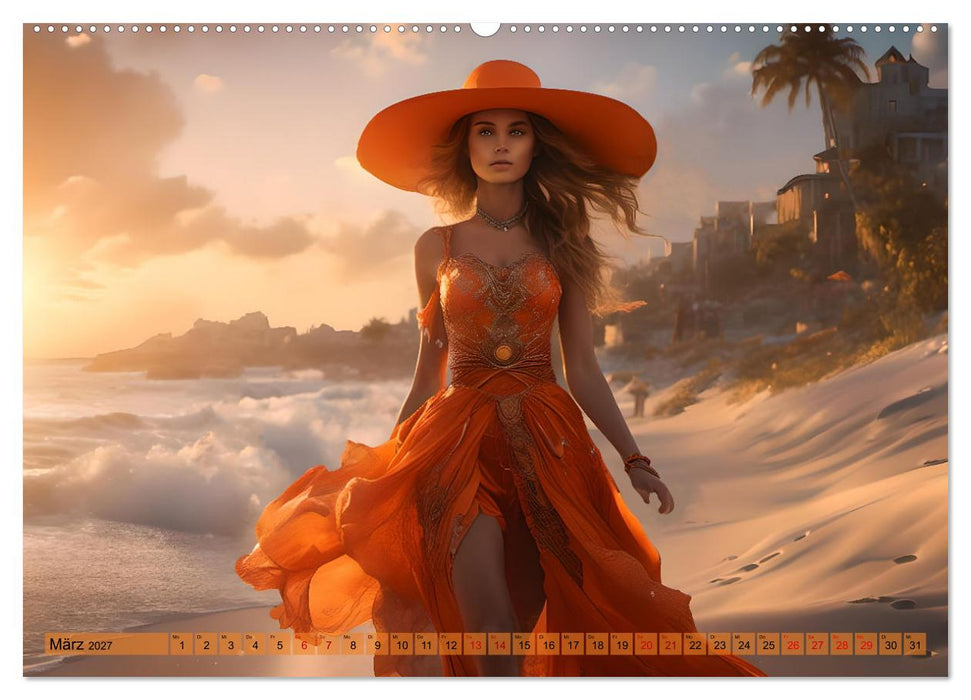 Strandzauber- Frauen in eleganten Kleidern (CALVENDO Wandkalender 2027)