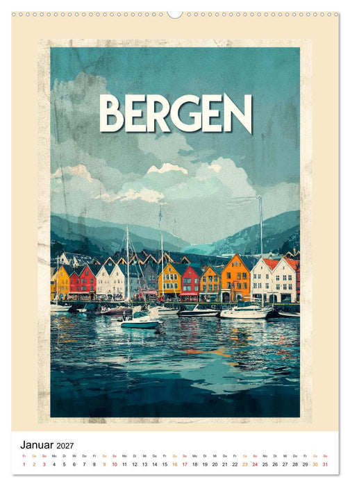 Retro Reise Poster - Fernweh der goldenen Jahre (CALVENDO Premium Wandkalender 2027)
