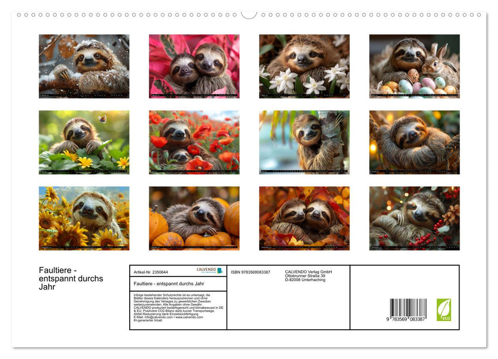 Faultiere - entspannt durchs Jahr (CALVENDO Premium Wandkalender 2027)