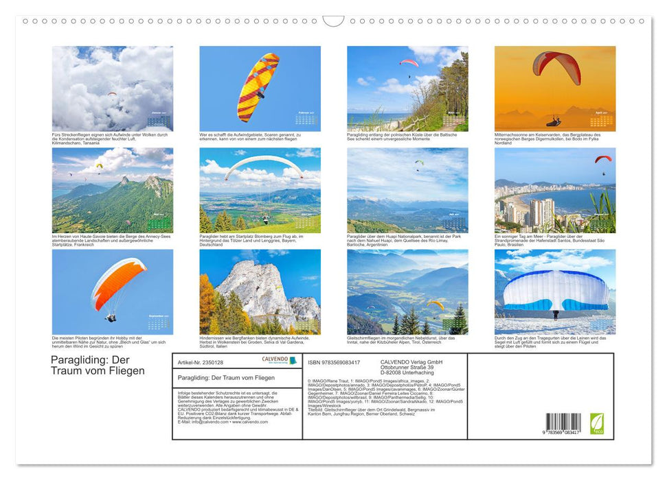 Paragliding: Der Traum vom Fliegen (CALVENDO Wandkalender 2027)