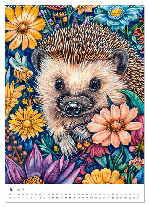 Tierkinder - Niedliche illustrierte Wildtiere in Wald und Flur (CALVENDO Premium Wandkalender 2027)