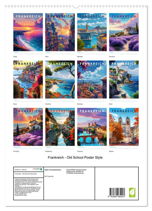 Frankreich - Old School Poster Style (CALVENDO Premium Wandkalender 2027)