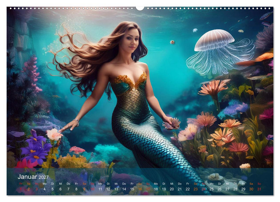 Meerjungfrauen in mystischen Unterwasserwelten (CALVENDO Premium Wandkalender 2027)
