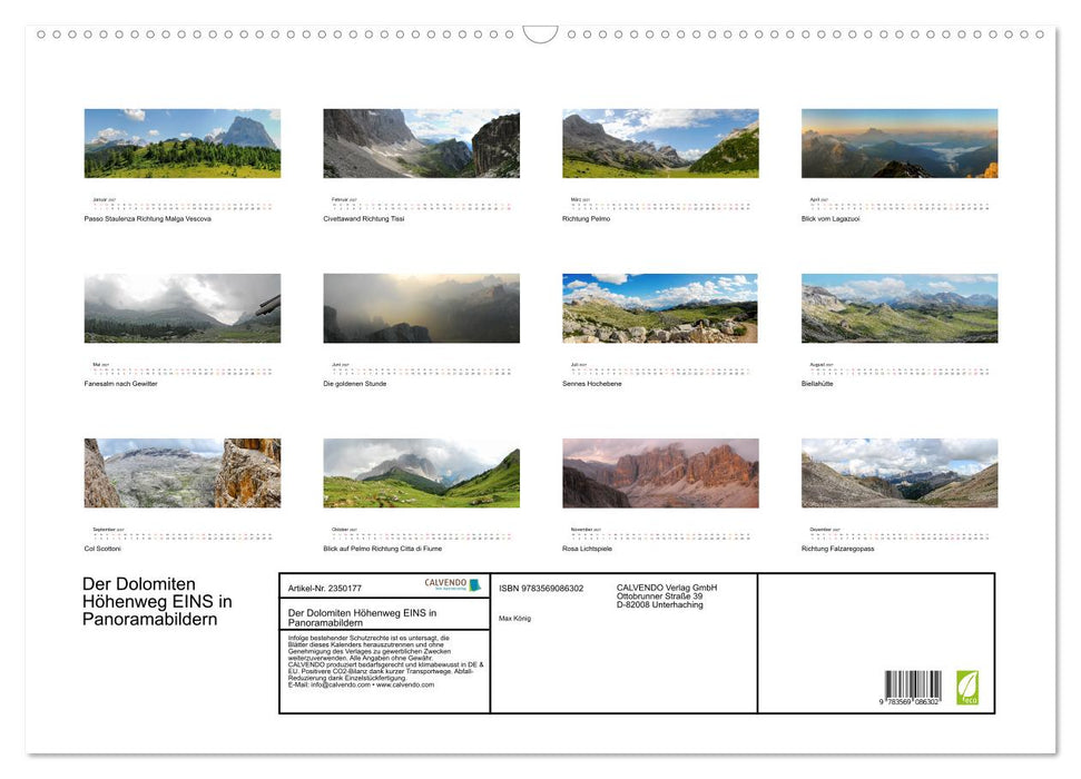 Der Dolomiten Höhenweg EINS in Panoramabildern (CALVENDO Wandkalender 2027)