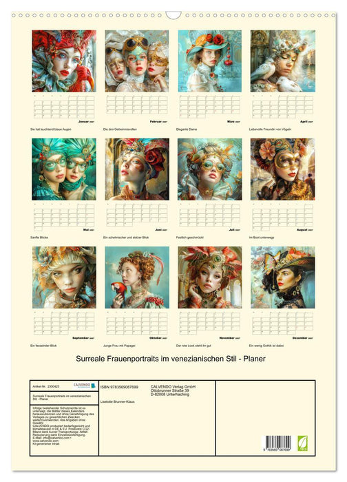 Surreale Frauenportraits im venezianischen Stil - Planer (CALVENDO Wandkalender 2027)