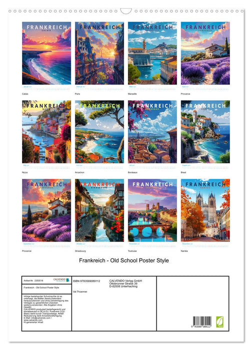 Frankreich - Old School Poster Style (CALVENDO Wandkalender 2027)