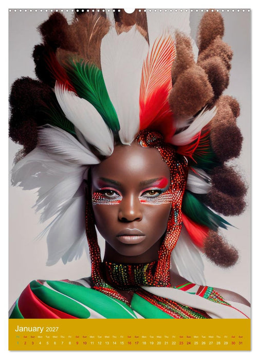 African beauties in a feather style (CALVENDO Premium-Calendar 2027)