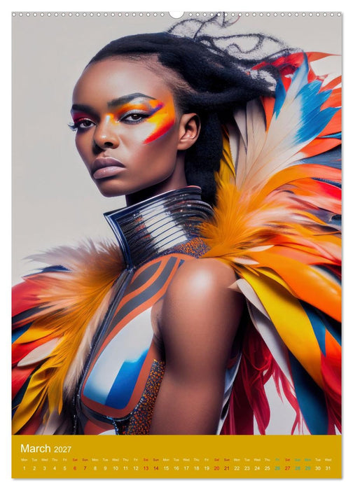 African beauties in a feather style (CALVENDO Premium-Calendar 2027)