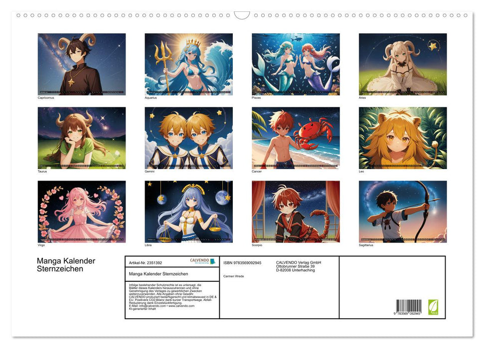 Manga Kalender Sternzeichen (CALVENDO Wandkalender 2027)