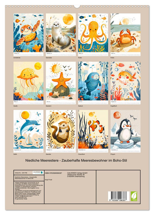 Niedliche Meerestiere - Zauberhafte Meeresbewohner im Boho-Stil (CALVENDO Premium Wandkalender 2027)