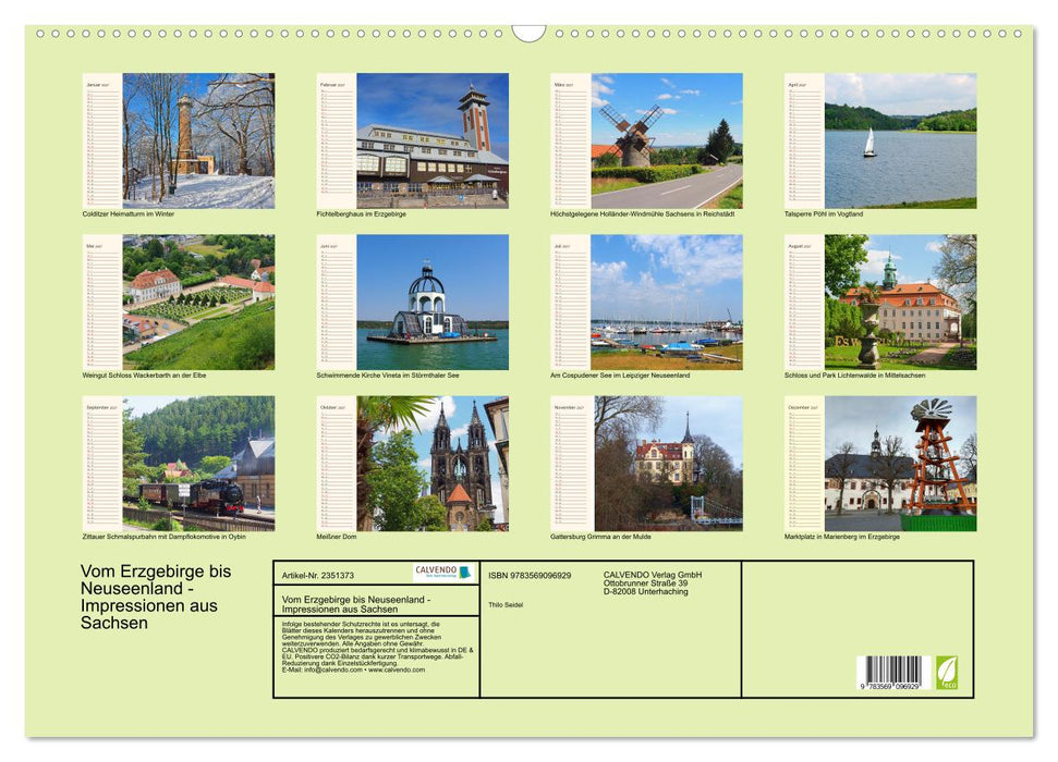Vom Erzgebirge bis Neuseenland - Impressionen aus Sachsen (CALVENDO Wandkalender 2027)