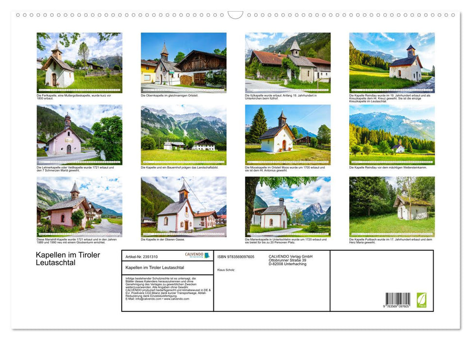 Kapellen im Tiroler Leutaschtal (CALVENDO Wandkalender 2027)