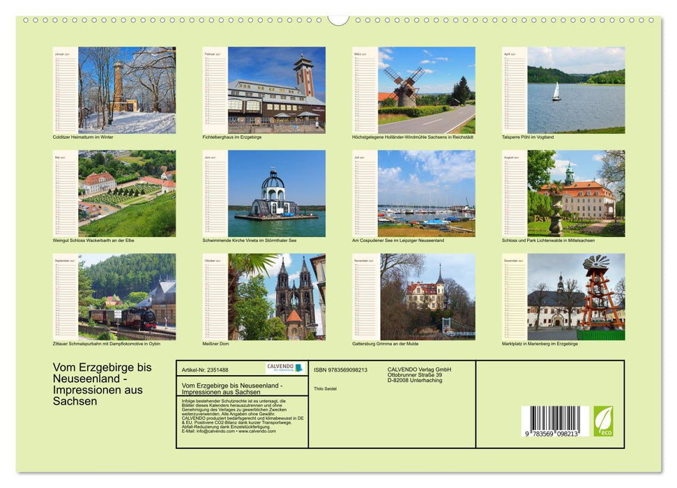 Vom Erzgebirge bis Neuseenland - Impressionen aus Sachsen (CALVENDO Premium Wandkalender 2027)