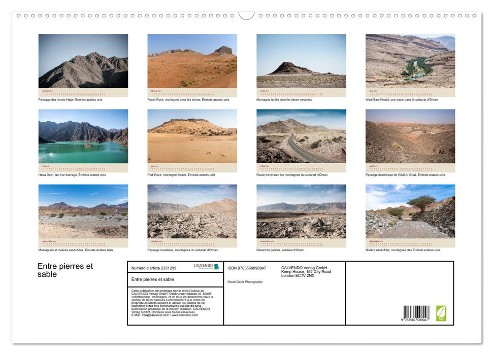 Entre pierres et sable (CALVENDO Calendrier mensuel 2027)