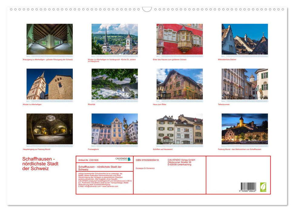 Schaffhausen - nördlichste Stadt der Schweiz (CALVENDO Wandkalender 2027)