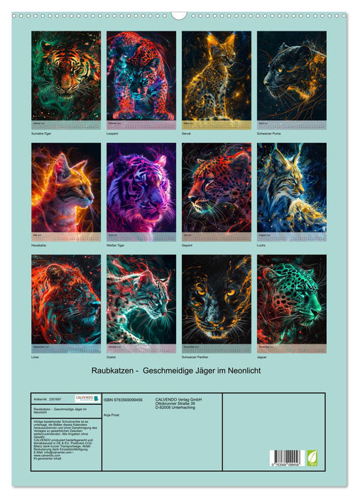 Raubkatzen - Geschmeidige Jäger im Neonlicht (CALVENDO Wandkalender 2027)