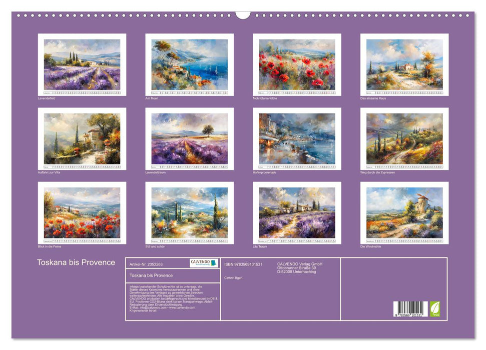 Toskana bis Provence (CALVENDO Wandkalender 2027)