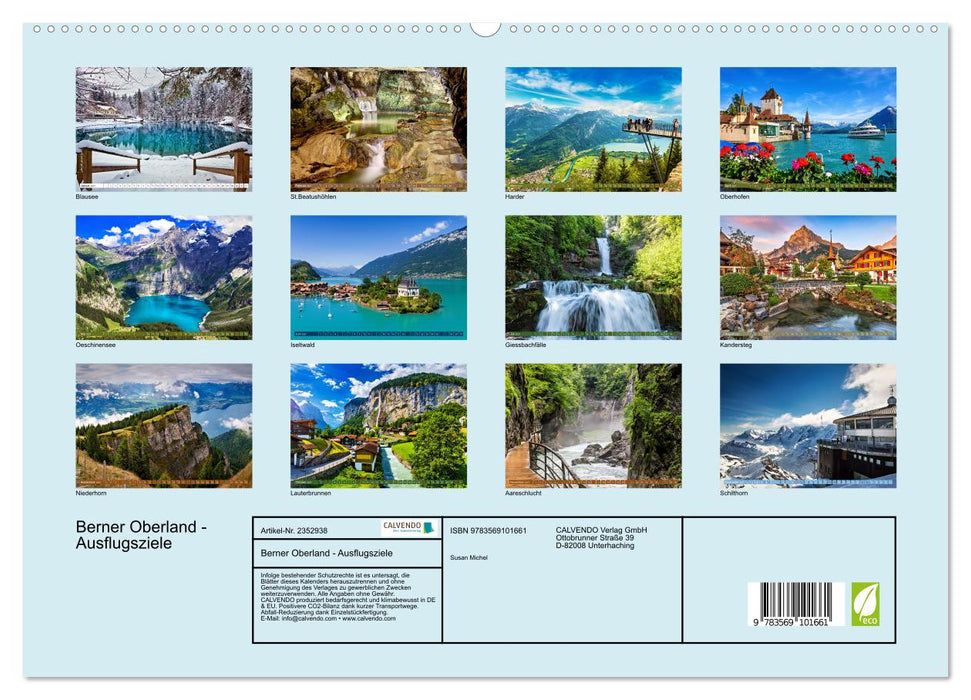 Berner Oberland - Ausflugsziele (CALVENDO Premium Wandkalender 2027)