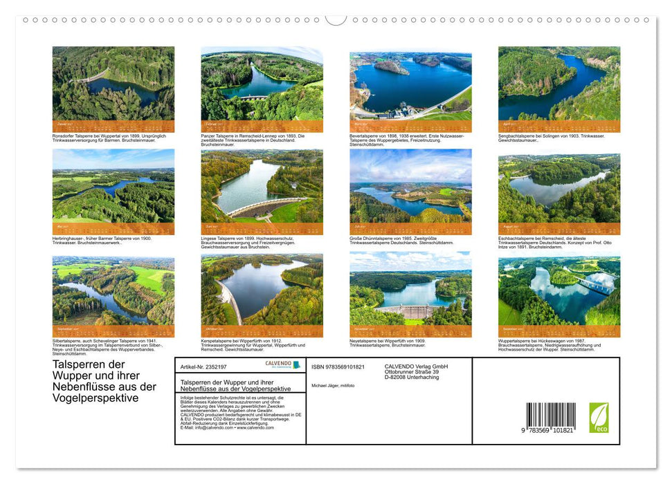 Talsperren der Wupper und ihrer Nebenflüsse aus der Vogelperspektive (CALVENDO Premium Wandkalender 2027)