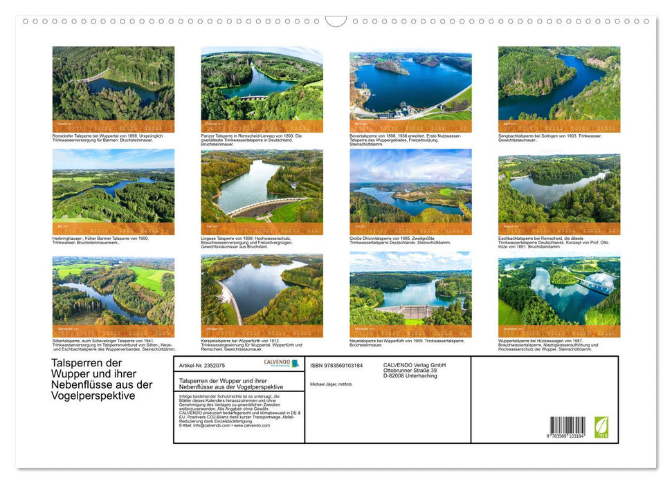 Talsperren der Wupper und ihrer Nebenflüsse aus der Vogelperspektive (CALVENDO Wandkalender 2027)