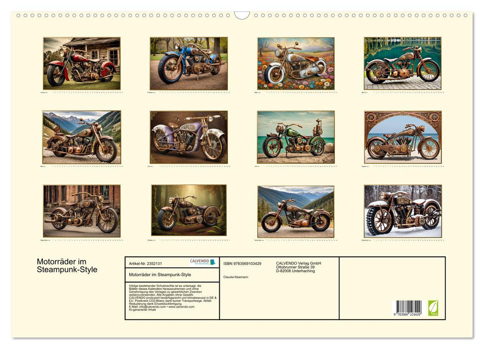 Motorräder im Steampunk-Style (CALVENDO Wandkalender 2027)