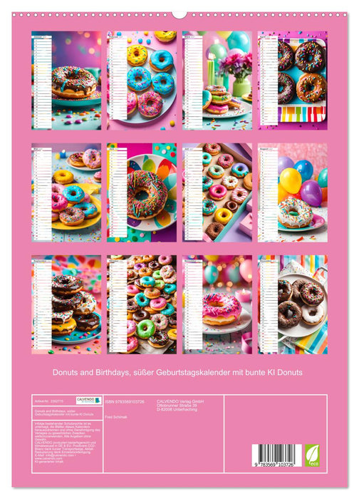 Donuts and Birthdays, süßer Geburtstagskalender mit bunte KI Donuts (CALVENDO Premium Wandkalender 2027)
