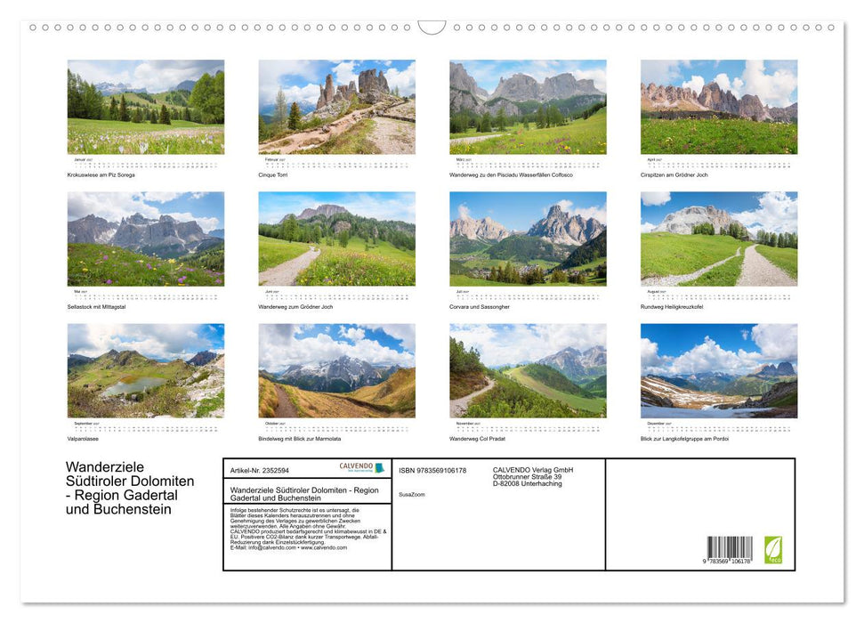 Wanderziele Südtiroler Dolomiten - Region Gadertal und Buchenstein (CALVENDO Wandkalender 2027)