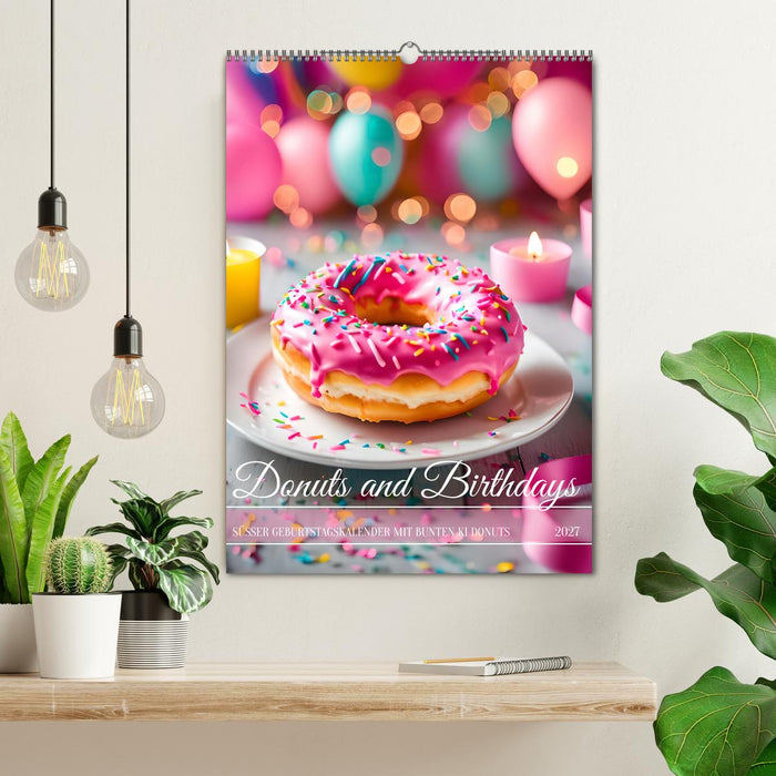 Donuts and Birthdays, süßer Geburtstagskalender mit bunte KI Donuts (CALVENDO Wandkalender 2027)
