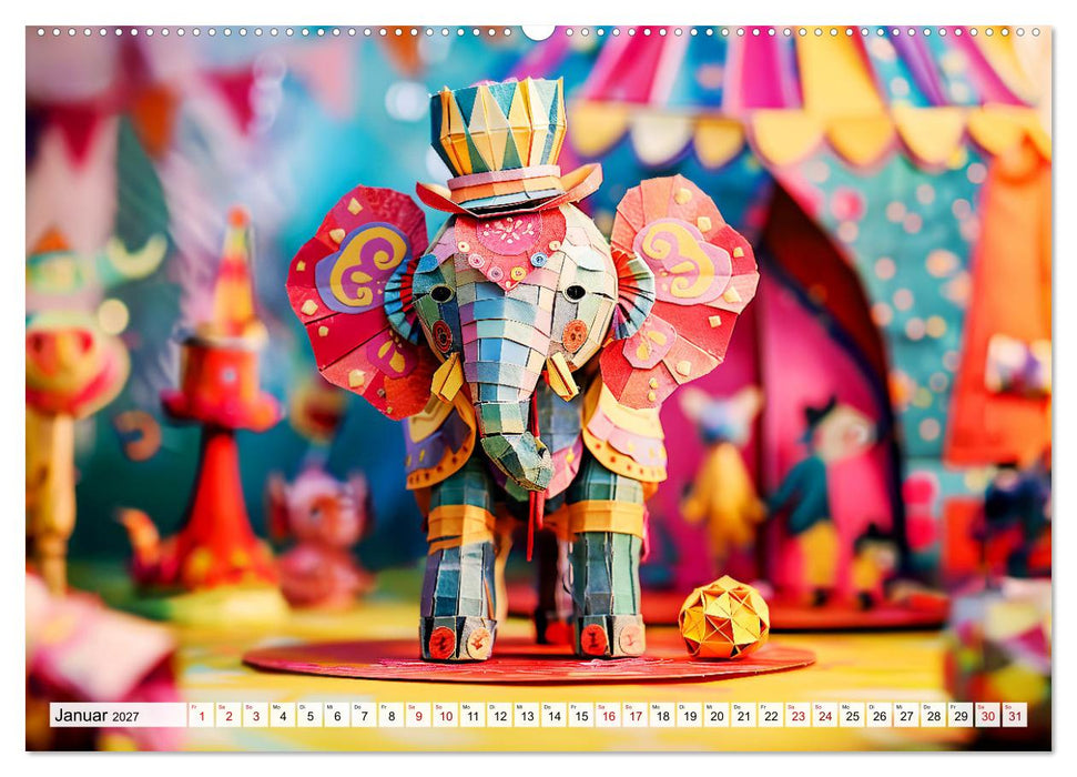 Bunter Origami Zirkus - Farbenfroher Zirkusspaß mit Origami-Figuren (CALVENDO Premium Wandkalender 2027)
