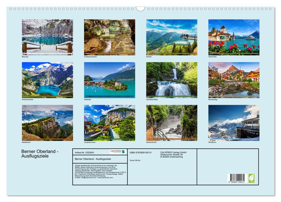 Berner Oberland - Ausflugsziele (CALVENDO Wandkalender 2027)