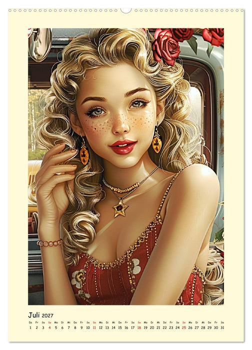 Pin-up-Portraits. Hübsche Girls in Comic-Vintage-Art (CALVENDO Premium Wandkalender 2027)