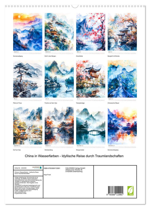 China in Wasserfarben - Idyllische Reise durch Traumlandschaften (CALVENDO Premium Wandkalender 2027)