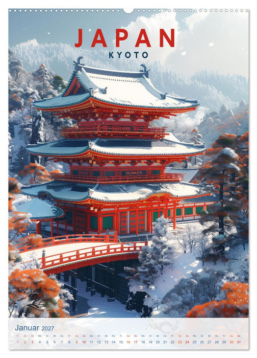 Japan - Old School Poster Style (CALVENDO Premium Wandkalender 2027)