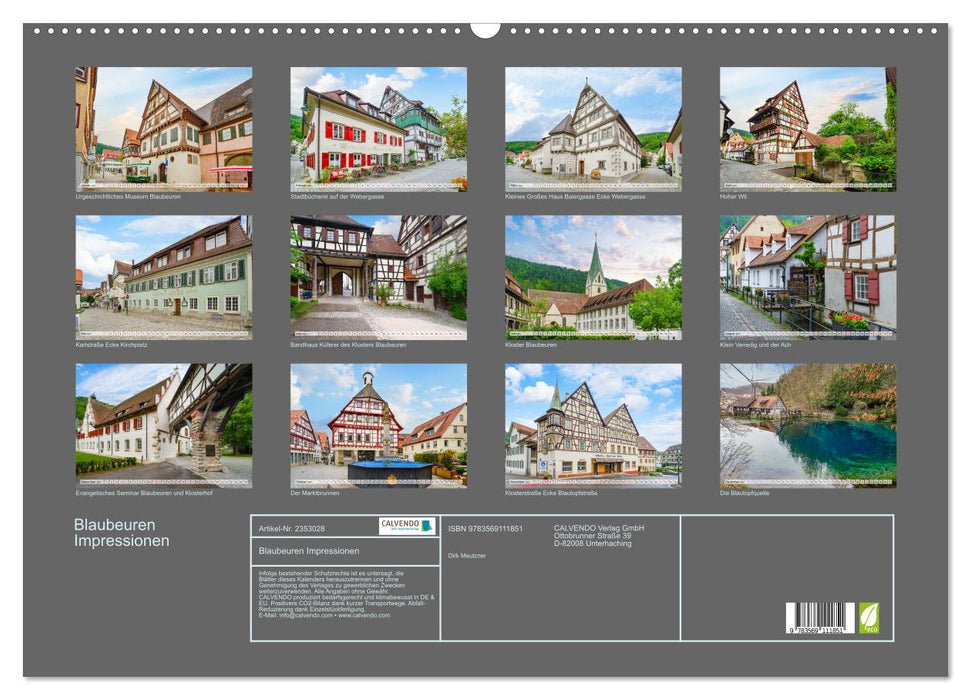 Blaubeuren Impressionen (CALVENDO Wandkalender 2027)
